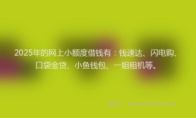 2025年的网上小额度借钱有：钱速达、闪电购、口袋金贷、小鱼钱包、一姐租机等。