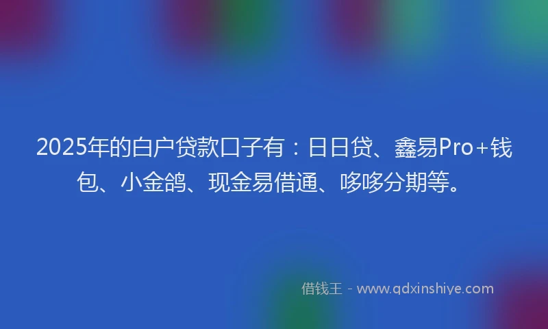 2025年的白户贷款口子有：日日贷、鑫易Pro+钱包、小金鸽、现金易借通、哆哆分期等。