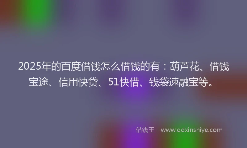 2025年的百度借钱怎么借钱的有：葫芦花、借钱宝途、信用快贷、51快借、钱袋速融宝等。