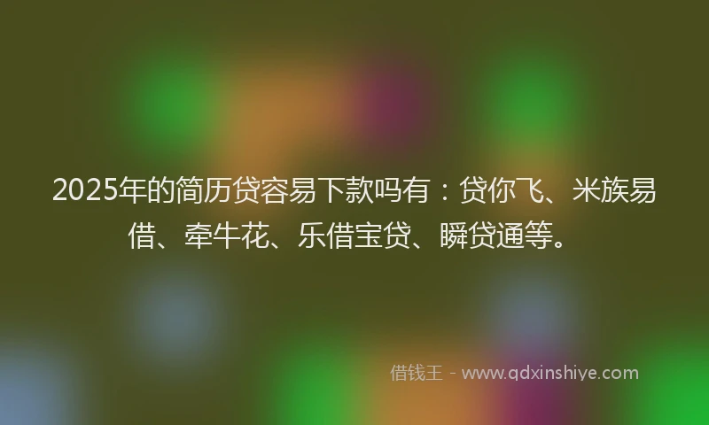 2025年的简历贷容易下款吗有：贷你飞、米族易借、牵牛花、乐借宝贷、瞬贷通等。