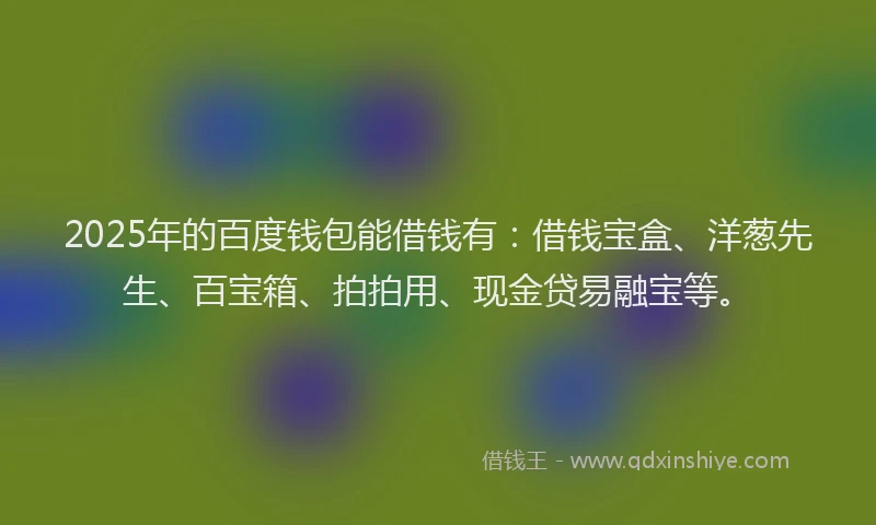 2025年的百度钱包能借钱有：借钱宝盒、洋葱先生、百宝箱、拍拍用、现金贷易融宝等。
