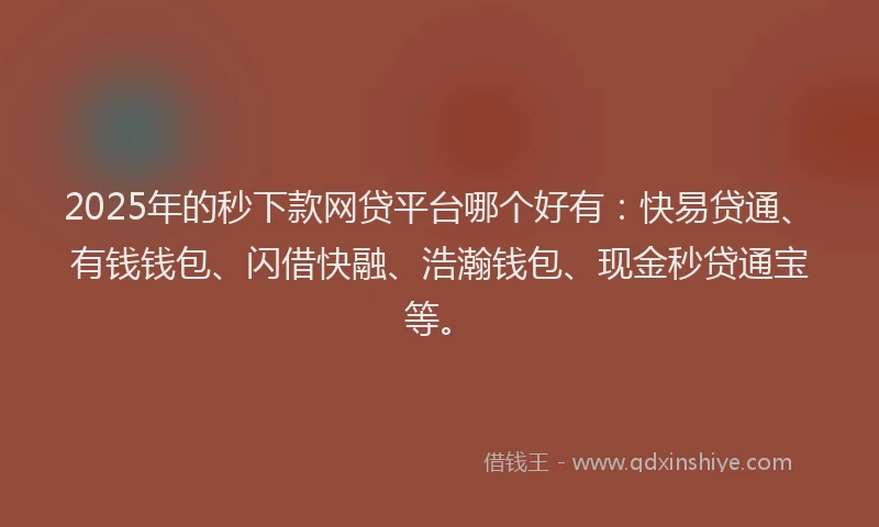 2025年的秒下款网贷平台哪个好有：快易贷通、有钱钱包、闪借快融、浩瀚钱包、现金秒贷通宝等。