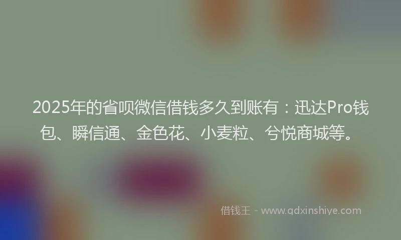2025年的省呗微信借钱多久到账有：迅达Pro钱包、瞬信通、金色花、小麦粒、兮悦商城等。