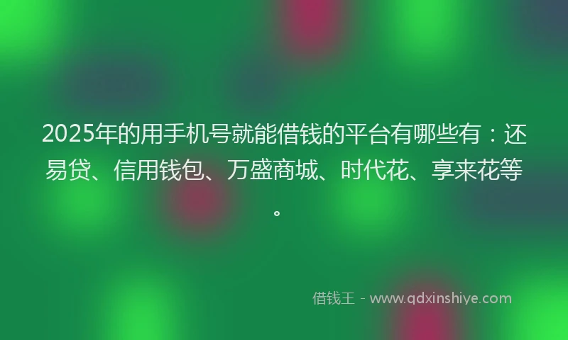 2025年的用手机号就能借钱的平台有哪些有：还易贷、信用钱包、万盛商城、时代花、享来花等。