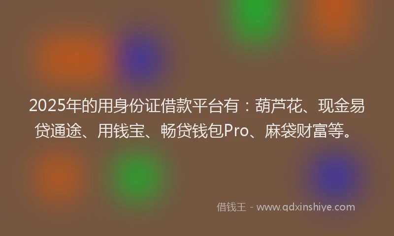 2025年的用身份证借款平台有：葫芦花、现金易贷通途、用钱宝、畅贷钱包Pro、麻袋财富等。