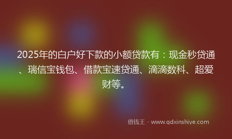 2025年的白户好下款的小额贷款有：现金秒贷通、瑞信宝钱包、借款宝速贷通、滴滴数科、超爱财等。