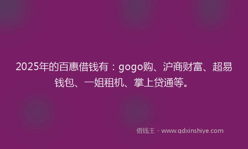 2025年的百惠借钱有：gogo购、沪商财富、超易钱包、一姐租机、掌上贷通等。