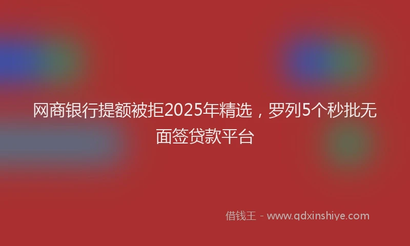 网商银行提额被拒2025年精选，罗列5个秒批无面签贷款平台