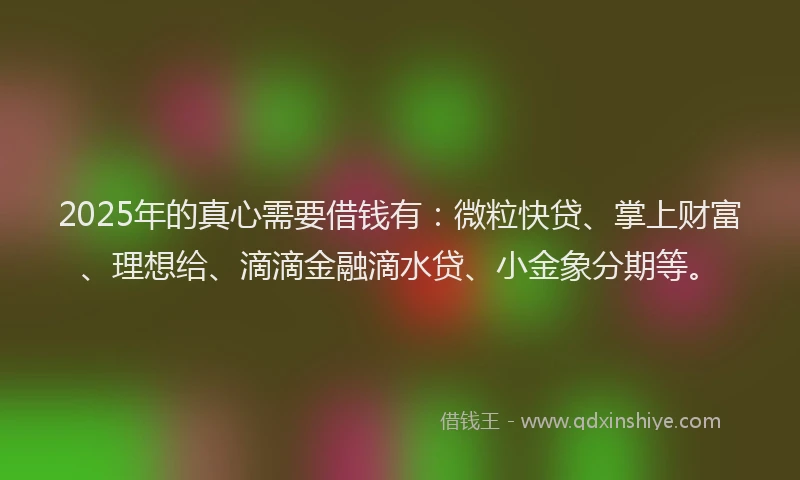 2025年的真心需要借钱有：微粒快贷、掌上财富、理想给、滴滴金融滴水贷、小金象分期等。