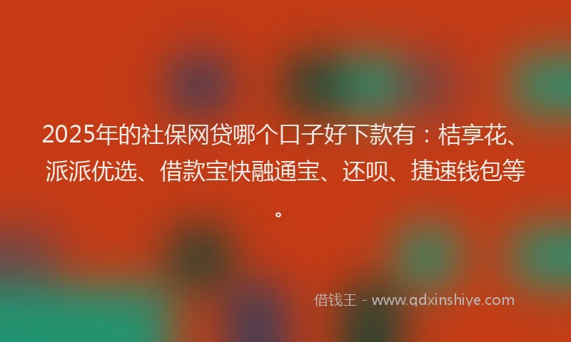 2025年的社保网贷哪个口子好下款有：桔享花、派派优选、借款宝快融通宝、还呗、捷速钱包等。