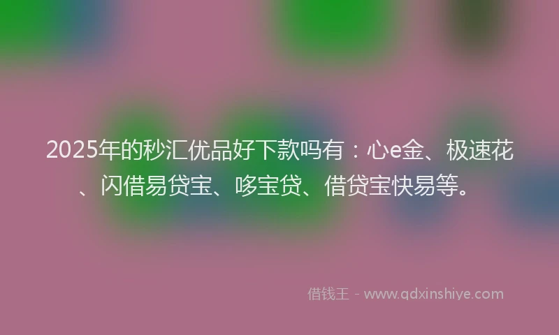 2025年的秒汇优品好下款吗有：心e金、极速花、闪借易贷宝、哆宝贷、借贷宝快易等。