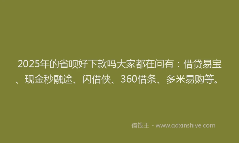 2025年的省呗好下款吗大家都在问有：借贷易宝、现金秒融途、闪借侠、360借条、多米易购等。