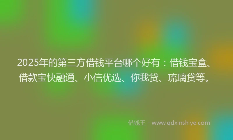 2025年的第三方借钱平台哪个好有：借钱宝盒、借款宝快融通、小信优选、你我贷、琉璃贷等。
