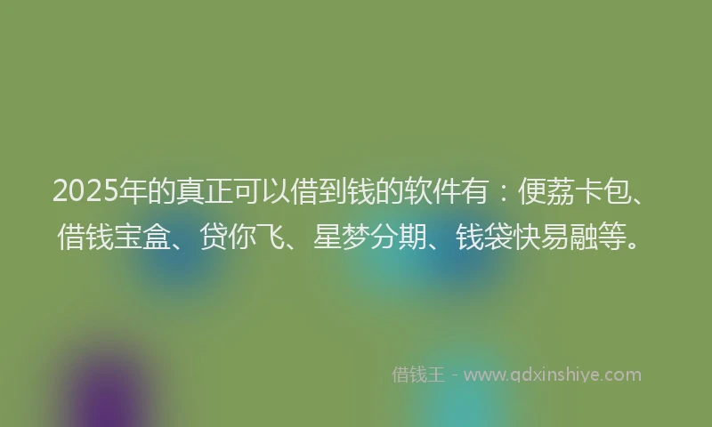 2025年的真正可以借到钱的软件有：便荔卡包、借钱宝盒、贷你飞、星梦分期、钱袋快易融等。