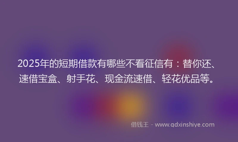 2025年的短期借款有哪些不看征信有：替你还、速借宝盒、射手花、现金流速借、轻花优品等。