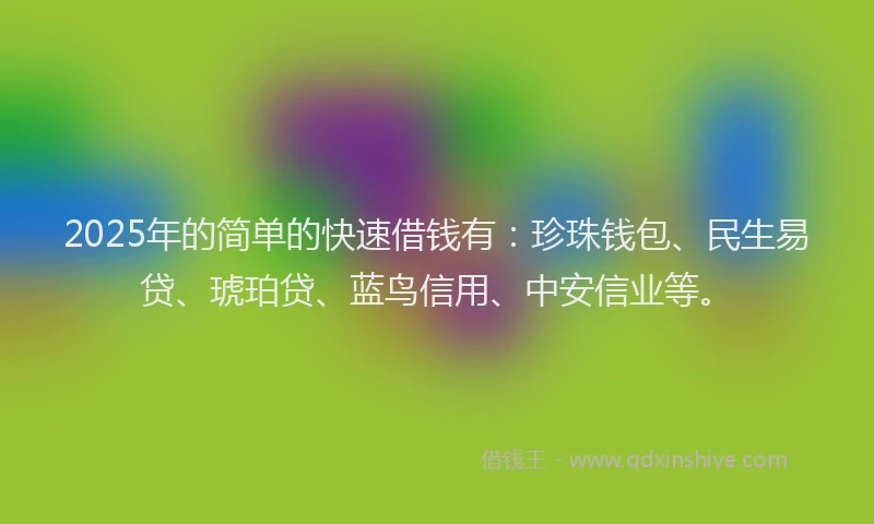 2025年的简单的快速借钱有：珍珠钱包、民生易贷、琥珀贷、蓝鸟信用、中安信业等。