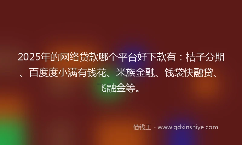 2025年的网络贷款哪个平台好下款有：桔子分期、百度度小满有钱花、米族金融、钱袋快融贷、飞融金等。