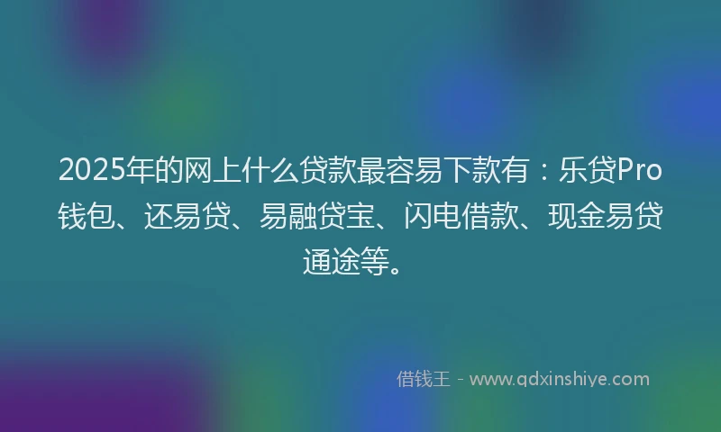2025年的网上什么贷款最容易下款有：乐贷Pro钱包、还易贷、易融贷宝、闪电借款、现金易贷通途等。