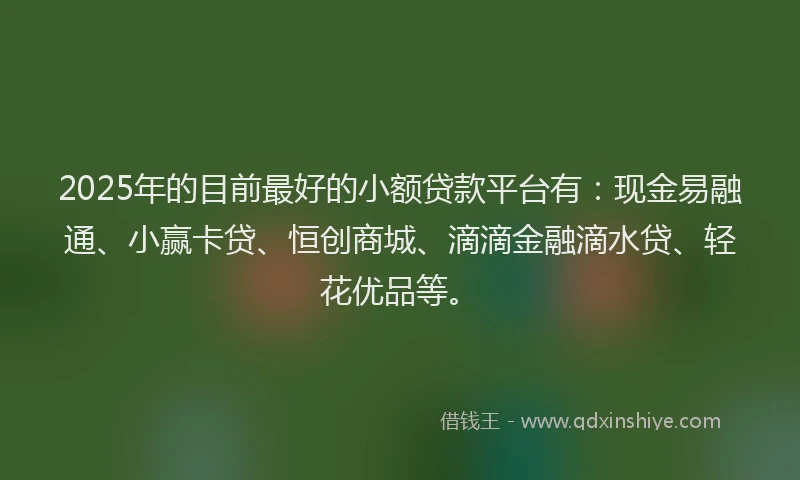 2025年的目前最好的小额贷款平台有：现金易融通、小赢卡贷、恒创商城、滴滴金融滴水贷、轻花优品等。