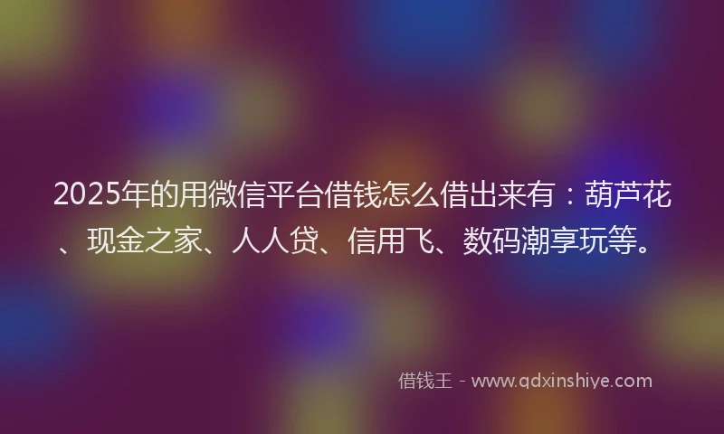 2025年的用微信平台借钱怎么借出来有：葫芦花、现金之家、人人贷、信用飞、数码潮享玩等。