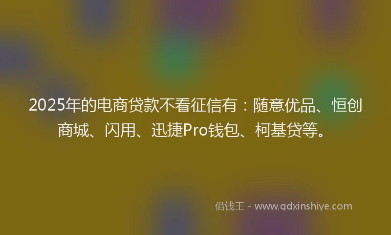 2025年的电商贷款不看征信有：随意优品、恒创商城、闪用、迅捷Pro钱包、柯基贷等。