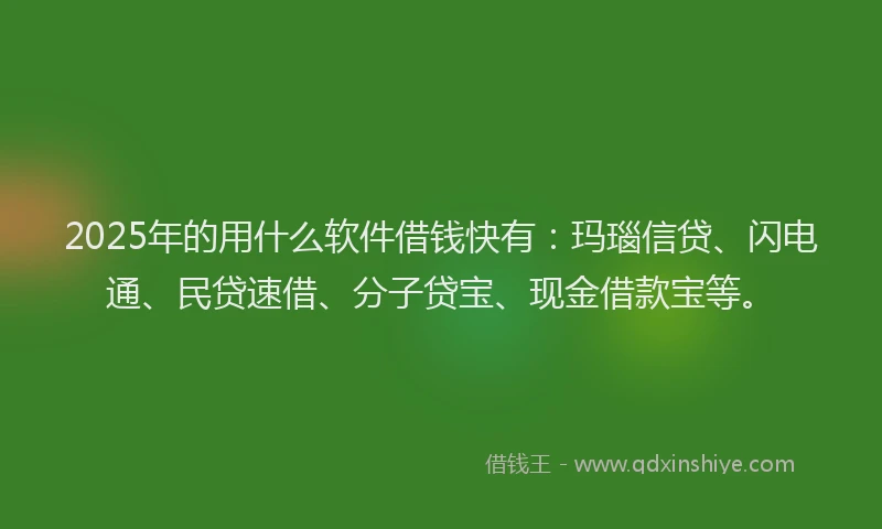 2025年的用什么软件借钱快有：玛瑙信贷、闪电通、民贷速借、分子贷宝、现金借款宝等。