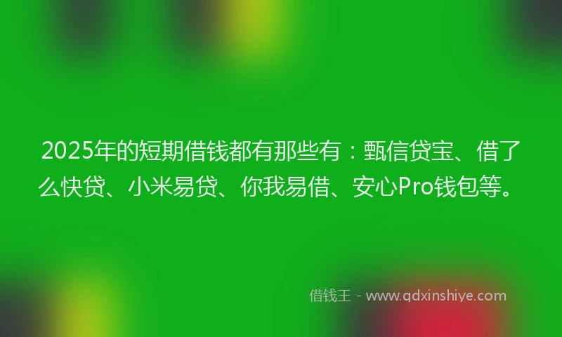 2025年的短期借钱都有那些有：甄信贷宝、借了么快贷、小米易贷、你我易借、安心Pro钱包等。