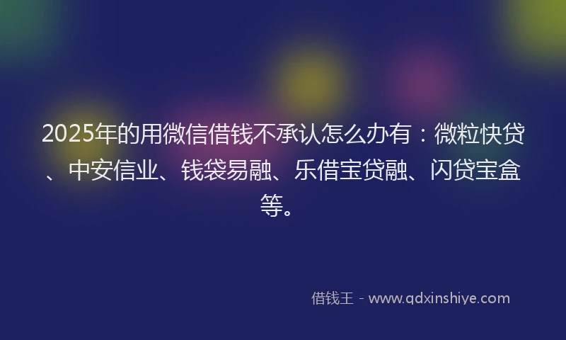 2025年的用微信借钱不承认怎么办有：微粒快贷、中安信业、钱袋易融、乐借宝贷融、闪贷宝盒等。