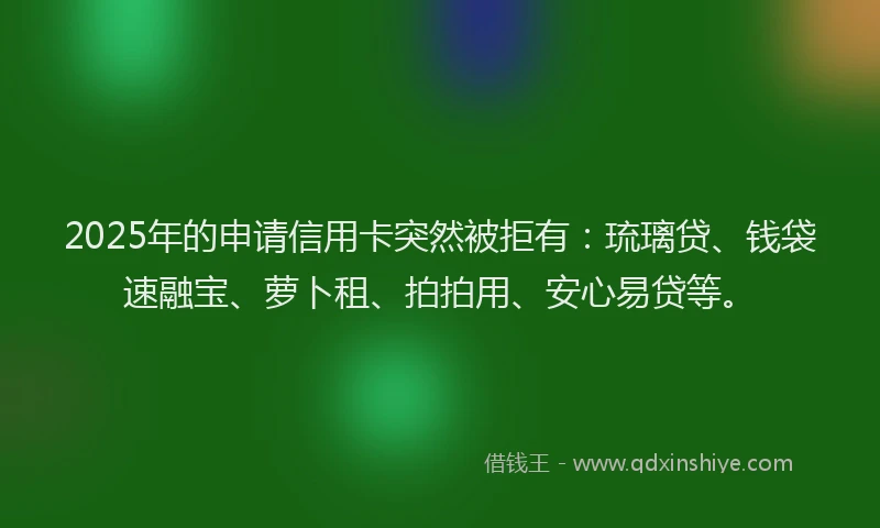 2025年的申请信用卡突然被拒有：琉璃贷、钱袋速融宝、萝卜租、拍拍用、安心易贷等。