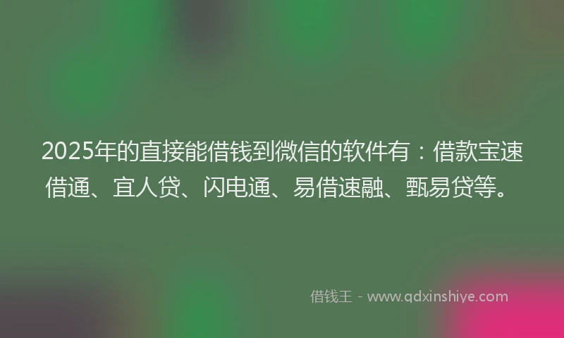 2025年的直接能借钱到微信的软件有：借款宝速借通、宜人贷、闪电通、易借速融、甄易贷等。