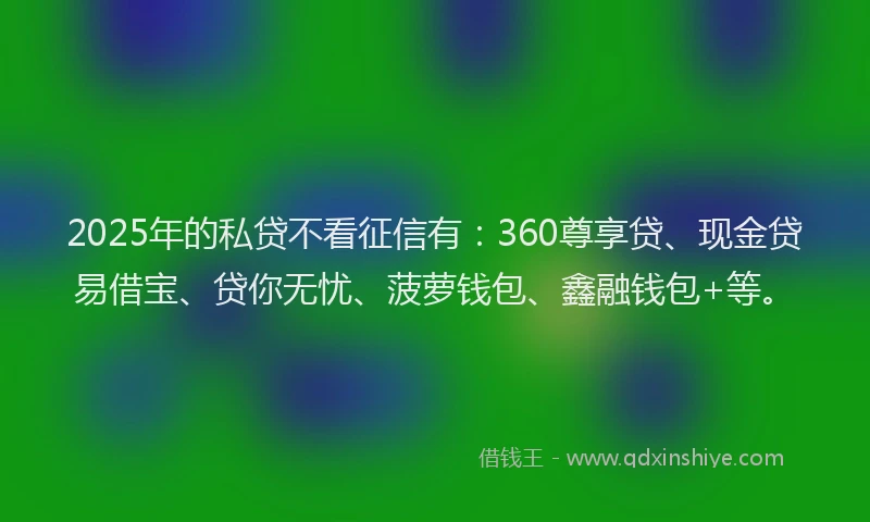 2025年的私贷不看征信有：360尊享贷、现金贷易借宝、贷你无忧、菠萝钱包、鑫融钱包+等。
