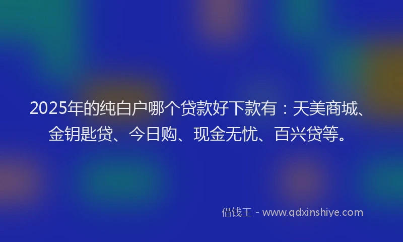 2025年的纯白户哪个贷款好下款有：天美商城、金钥匙贷、今日购、现金无忧、百兴贷等。
