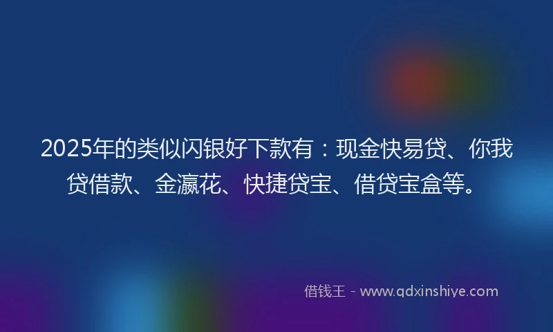 2025年的类似闪银好下款有：现金快易贷、你我贷借款、金瀛花、快捷贷宝、借贷宝盒等。