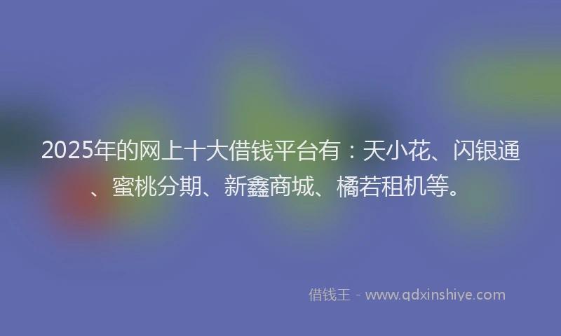 2025年的网上十大借钱平台有：天小花、闪银通、蜜桃分期、新鑫商城、橘若租机等。