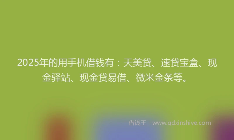 2025年的用手机借钱有：天美贷、速贷宝盒、现金驿站、现金贷易借、微米金条等。