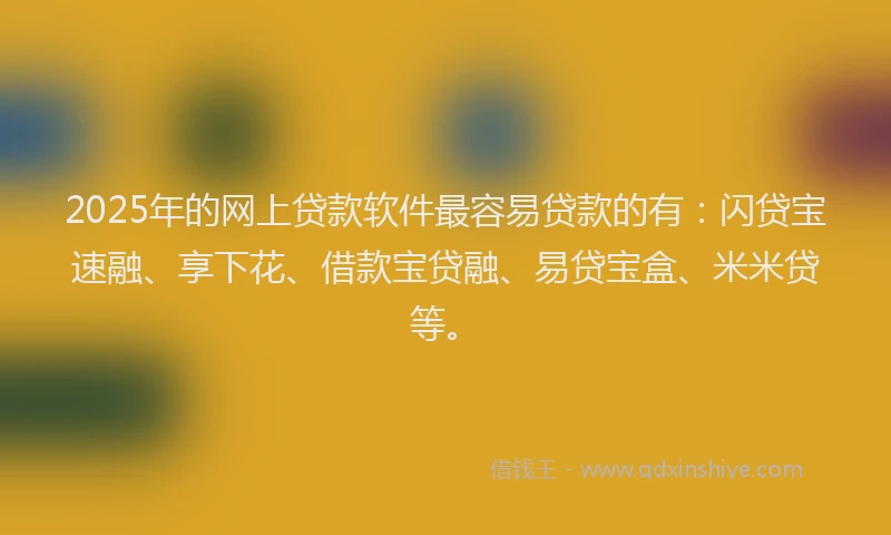2025年的网上贷款软件最容易贷款的有：闪贷宝速融、享下花、借款宝贷融、易贷宝盒、米米贷等。