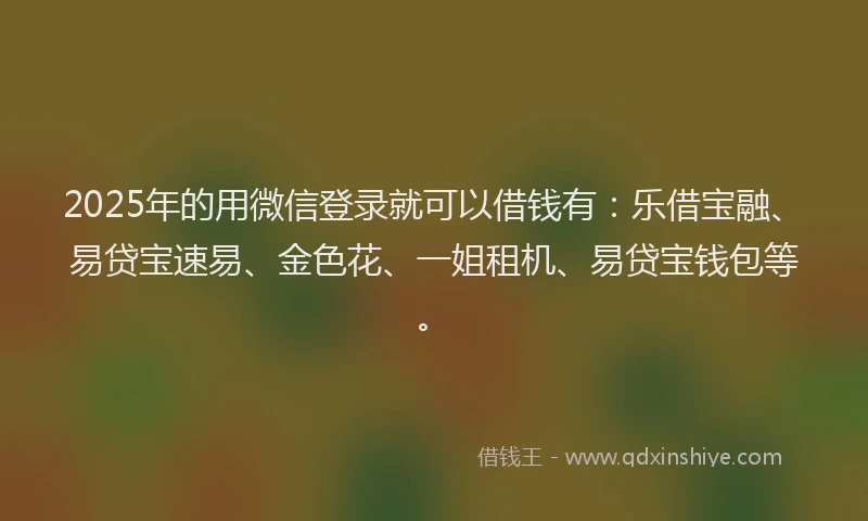 2025年的用微信登录就可以借钱有：乐借宝融、易贷宝速易、金色花、一姐租机、易贷宝钱包等。