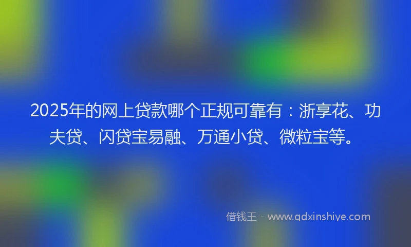 2025年的网上贷款哪个正规可靠有：浙享花、功夫贷、闪贷宝易融、万通小贷、微粒宝等。
