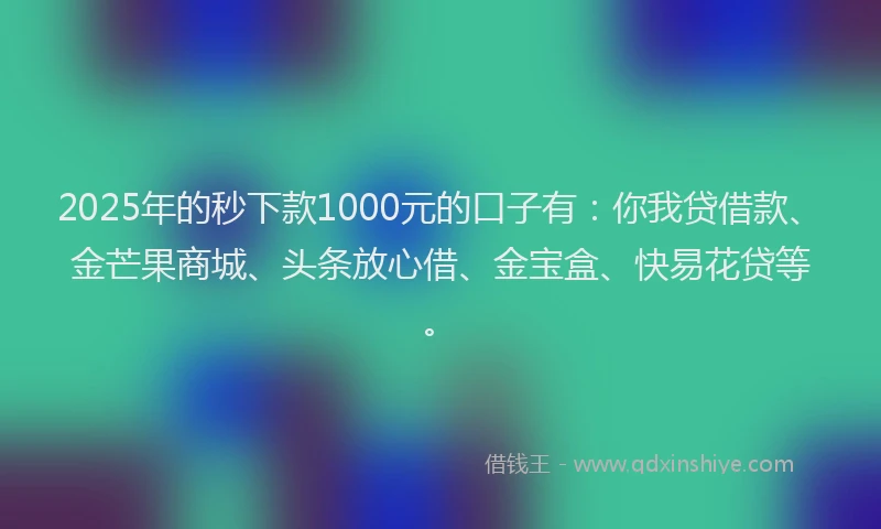 2025年的秒下款1000元的口子有：你我贷借款、金芒果商城、头条放心借、金宝盒、快易花贷等。