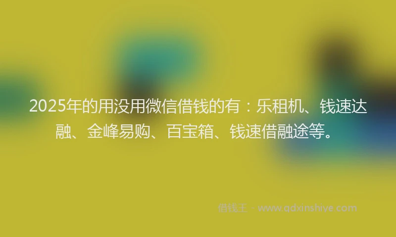 2025年的用没用微信借钱的有：乐租机、钱速达融、金峰易购、百宝箱、钱速借融途等。