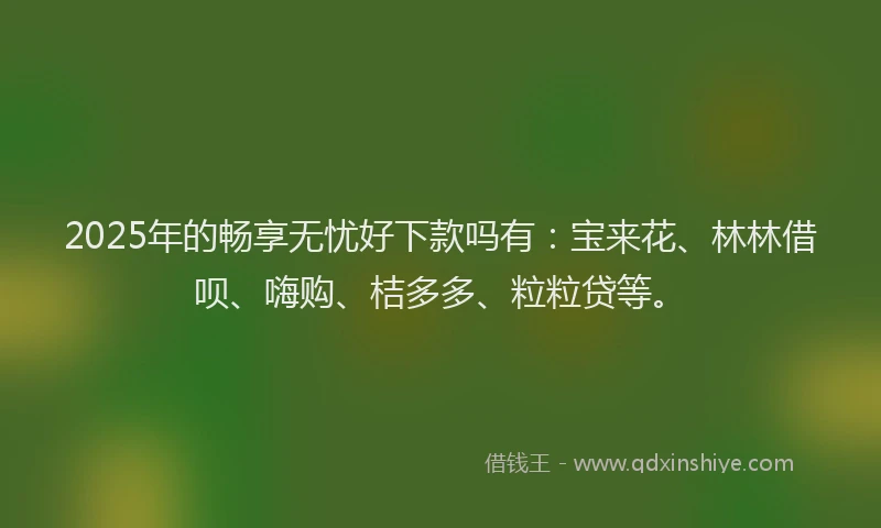 2025年的畅享无忧好下款吗有：宝来花、林林借呗、嗨购、桔多多、粒粒贷等。