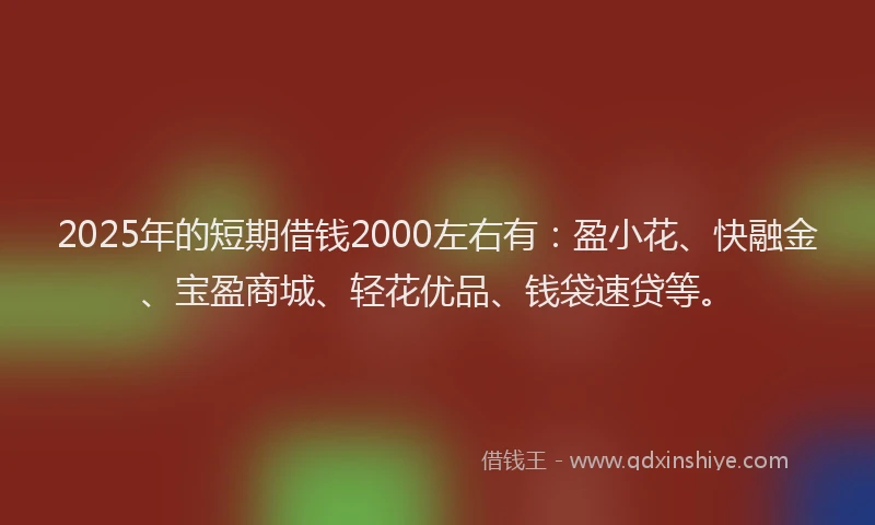2025年的短期借钱2000左右有：盈小花、快融金、宝盈商城、轻花优品、钱袋速贷等。
