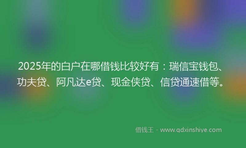 2025年的白户在哪借钱比较好有：瑞信宝钱包、功夫贷、阿凡达e贷、现金侠贷、信贷通速借等。