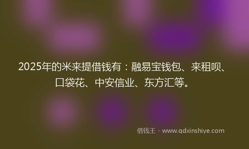 2025年的米来提借钱有：融易宝钱包、来租呗、口袋花、中安信业、东方汇等。