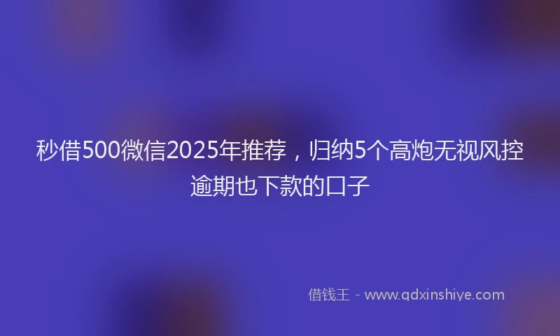 秒借500微信2025年推荐，归纳5个高炮无视风控逾期也下款的口子