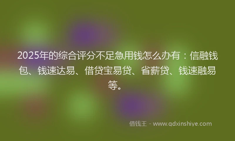 2025年的综合评分不足急用钱怎么办有：信融钱包、钱速达易、借贷宝易贷、省薪贷、钱速融易等。