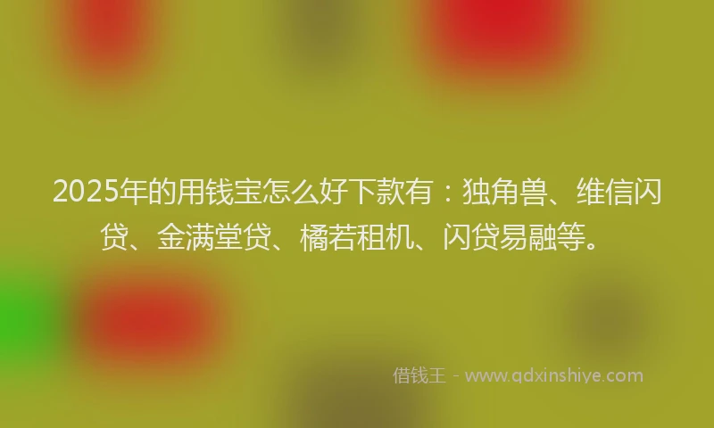 2025年的用钱宝怎么好下款有：独角兽、维信闪贷、金满堂贷、橘若租机、闪贷易融等。