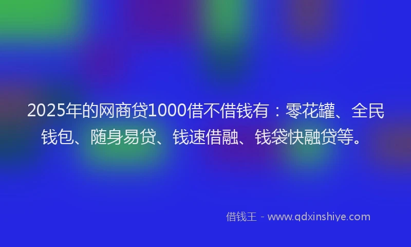 2025年的网商贷1000借不借钱有：零花罐、全民钱包、随身易贷、钱速借融、钱袋快融贷等。