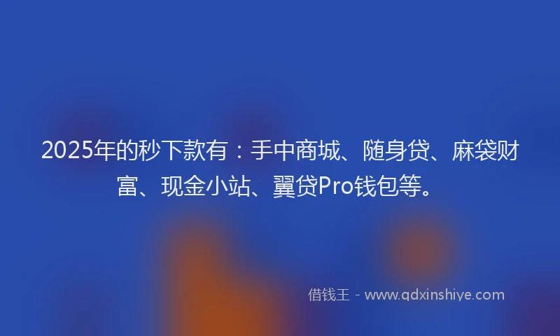2025年的秒下款有：手中商城、随身贷、麻袋财富、现金小站、翼贷Pro钱包等。