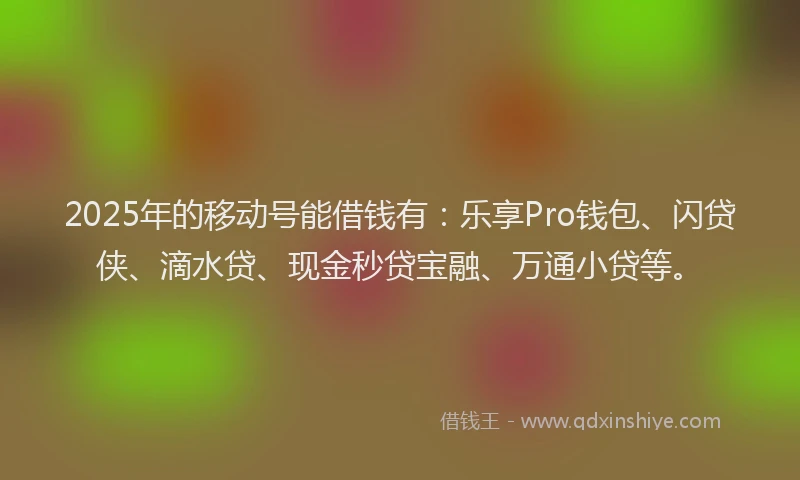 2025年的移动号能借钱有：乐享Pro钱包、闪贷侠、滴水贷、现金秒贷宝融、万通小贷等。